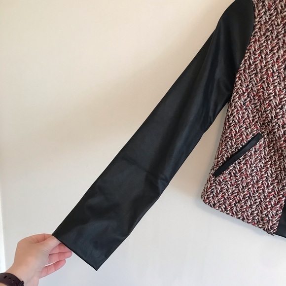 NWT BCBGMaxAzria Tweed Faux Leather Sleeve Jacket - Picture 3 of 6